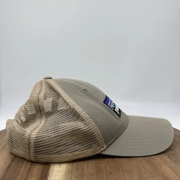 Patagonia Hat Mesh Back Net Plus SnapBack Trucker Green Tan Cap Hat Logo EUC - Picture 4 of 9